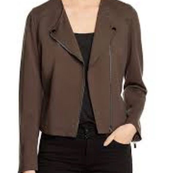 Bagatelle Ponte Knit Moto Jacket In Olive - Picture 1 of 10